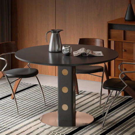 Mid-Century Modern Round Black Wood Pedestal Dining Table Image - 1