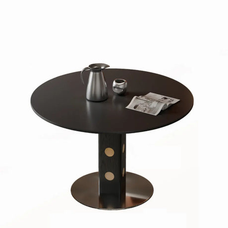 Mid-Century Modern Round Black Wood Pedestal Dining Table Image - 2