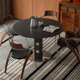 Mid-Century Modern Round Black Wood Pedestal Dining Table Image - 4