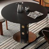 Mid-Century Modern Round Black Wood Pedestal Dining Table Image - 6