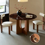 Mid-Century Modern Round Brown Wood Pedestal Dining Table Image - 1