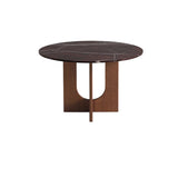 Mid-Century Modern Round Brown Wood Pedestal Dining Table Image - 2