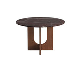 Mid-Century Modern Round Brown Wood Pedestal Dining Table Image - 3