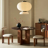 Mid-Century Modern Round Brown Wood Pedestal Dining Table Image - 4