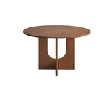 Mid-Century Modern Round Brown Wood Pedestal Dining Table Image - 5