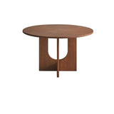 Mid-Century Modern Round Brown Wood Pedestal Dining Table Image - 7