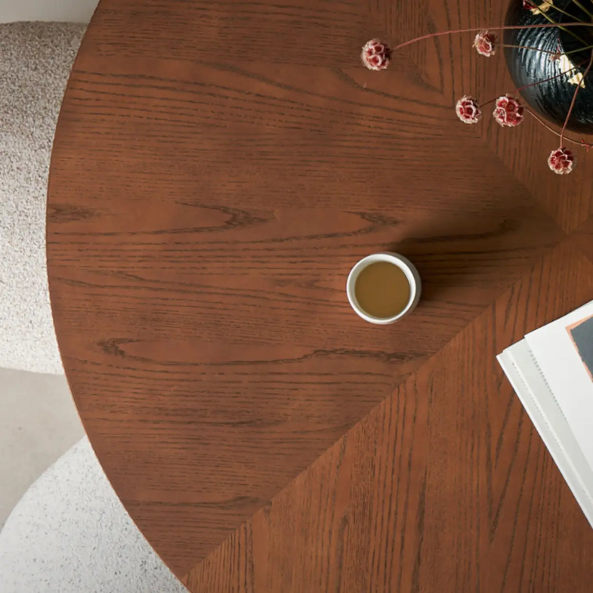 Mid-Century Modern Round Brown Wood Pedestal Dining Table Image - 9