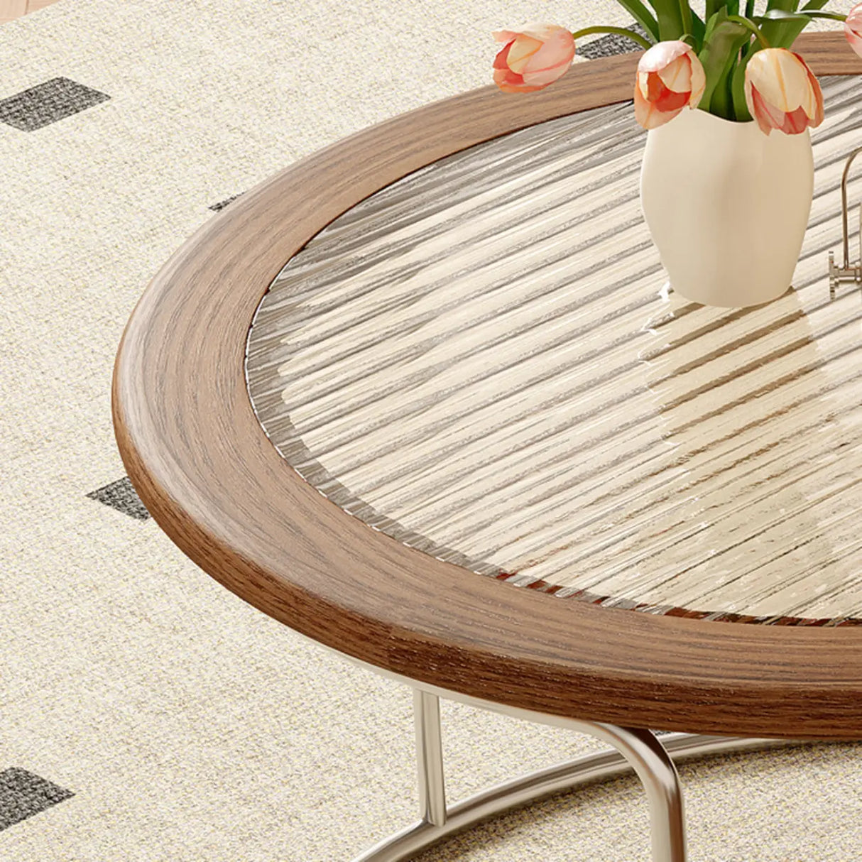 Mid-Century Modern Round Coffee Table with Drawer & Wheel Image - 10