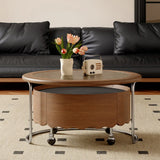 Mid-Century Modern Round Coffee Table with Drawer & Wheel Image - 4