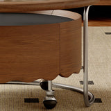 Mid-Century Modern Round Coffee Table with Drawer & Wheel Image - 8