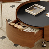 Mid-Century Modern Round Coffee Table with Drawer & Wheel Image - 9