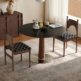 Mid-Century Modern Round Stone Top Wood Pedestal Dining Table Image - 1