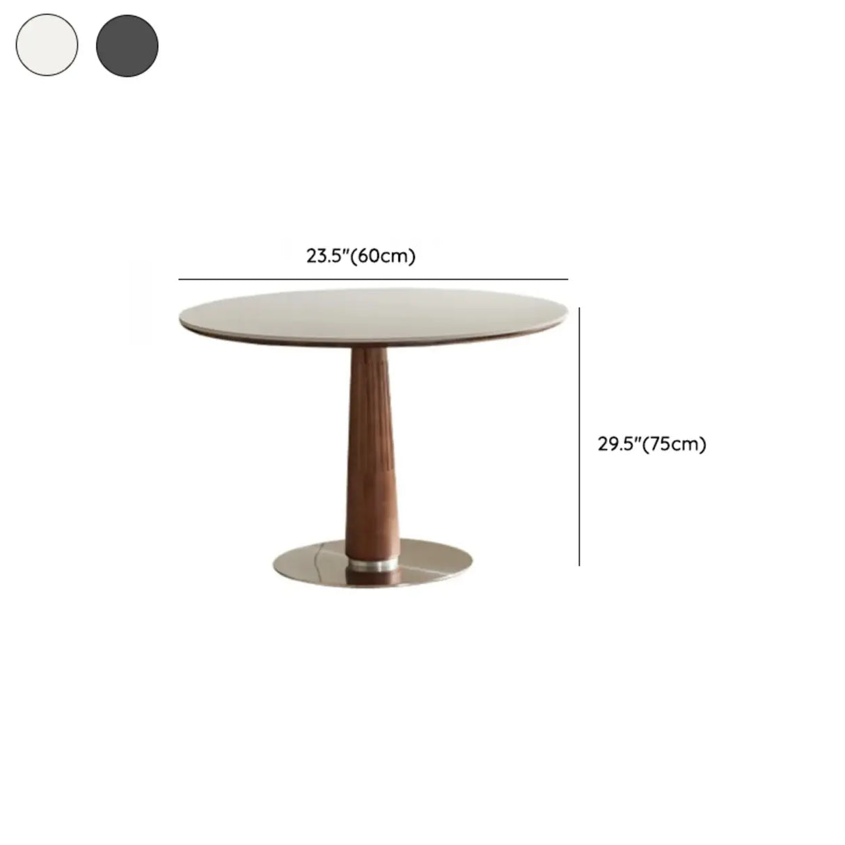 Mid-Century Modern Round Stone Top Wood Pedestal Dining Table 