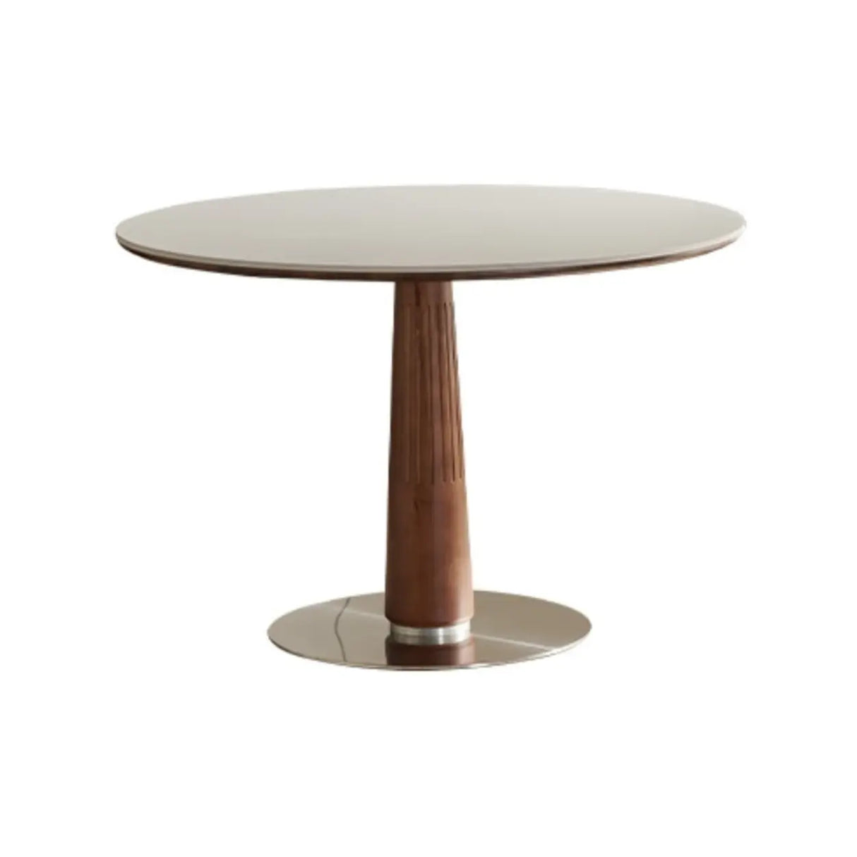 Mid-Century Modern Round Stone Top Wood Pedestal Dining Table Image - 2