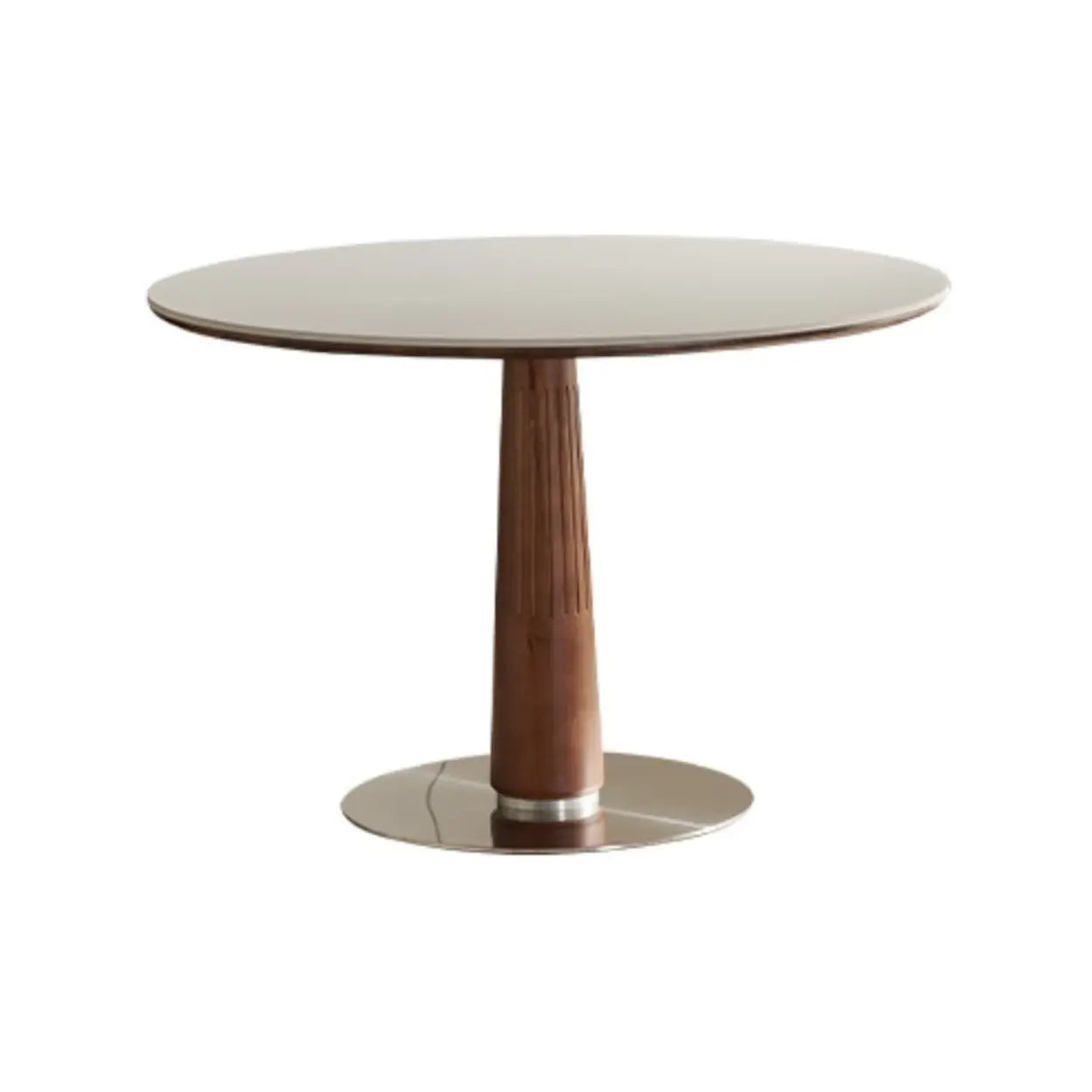 Mid-Century Modern Round Stone Top Wood Pedestal Dining Table Image - 2