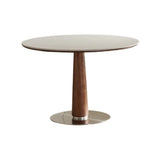 Mid-Century Modern Round Stone Top Wood Pedestal Dining Table Image - 2