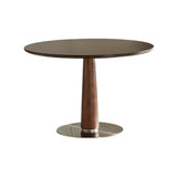 Mid-Century Modern Round Stone Top Wood Pedestal Dining Table Image - 3