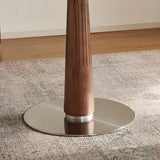 Mid-Century Modern Round Stone Top Wood Pedestal Dining Table Image - 9