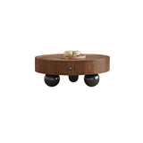 Mid-Century Modern Round Wood Coffee Table with Drawer Image - 2