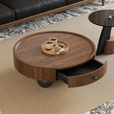 Mid-Century Modern Round Wood Coffee Table with Drawer Image - 4