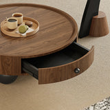 Mid-Century Modern Round Wood Coffee Table with Drawer Image - 7