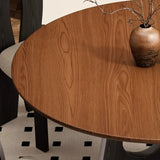 Mid-Century Modern Round Wood Geometric Base Dining Table Image - 6