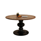Mid-Century Modern Round Wooden Black Pedestal Dining Table Image - 2