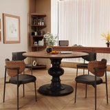Mid-Century Modern Round Wooden Black Pedestal Dining Table Image - 3
