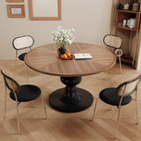 Mid-Century Modern Round Wooden Black Pedestal Dining Table Image - 4