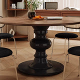Mid-Century Modern Round Wooden Black Pedestal Dining Table Image - 6