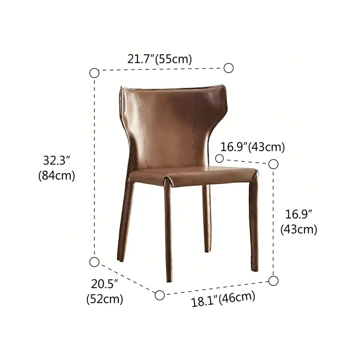 Mid-Century Modern Saddle Leather Armless Dining Chair 