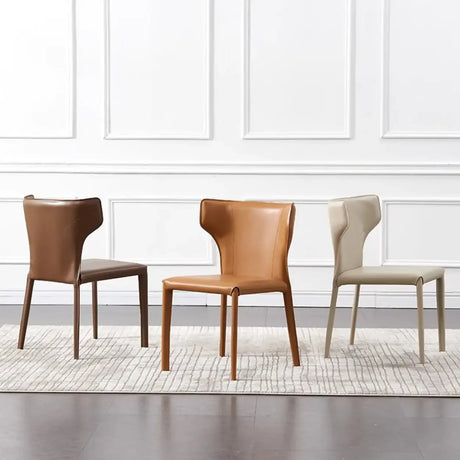 Mid-Century Modern Saddle Leather Armless Dining Chair Image - 2