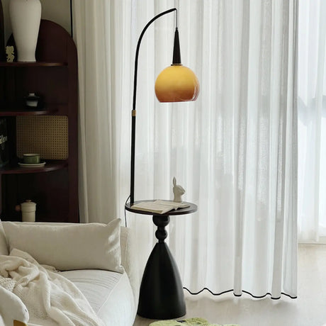 Mid-Century Modern Shelf Adjustable Orange Globe Floor Lamp Image - 1