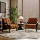 Mid-Century Modern Sherpa Upholstered Armrest Accent Chair Image - 1