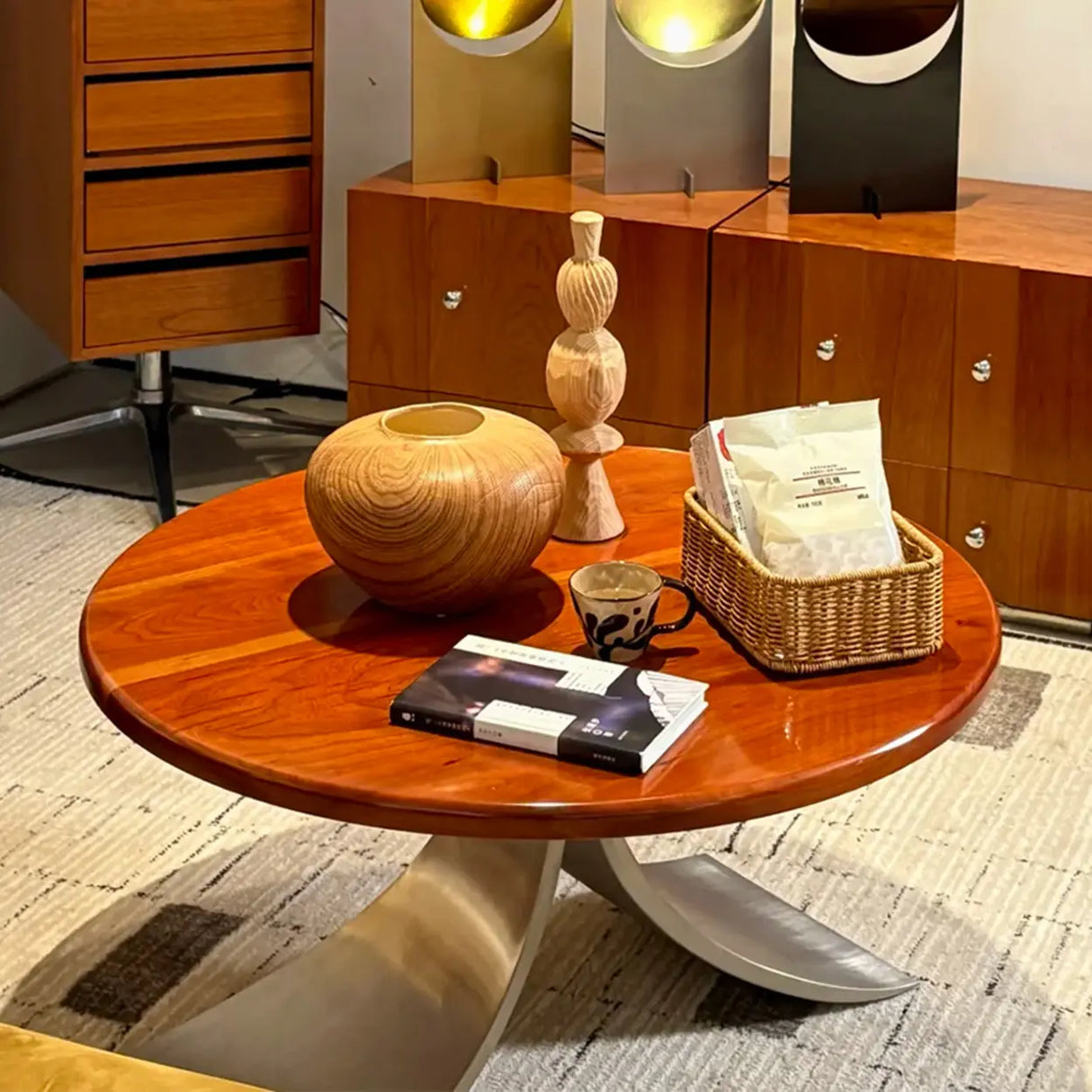 Mid-Century Modern Small Round Wooden Coffee Table Image - 2