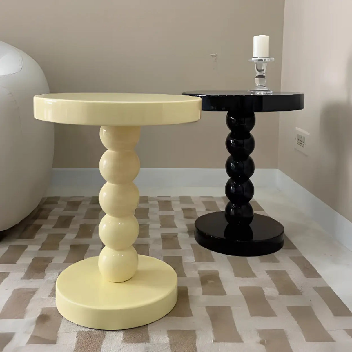 Mid-Century Modern Small Round Yellow Ball Base Side Table Image - 1