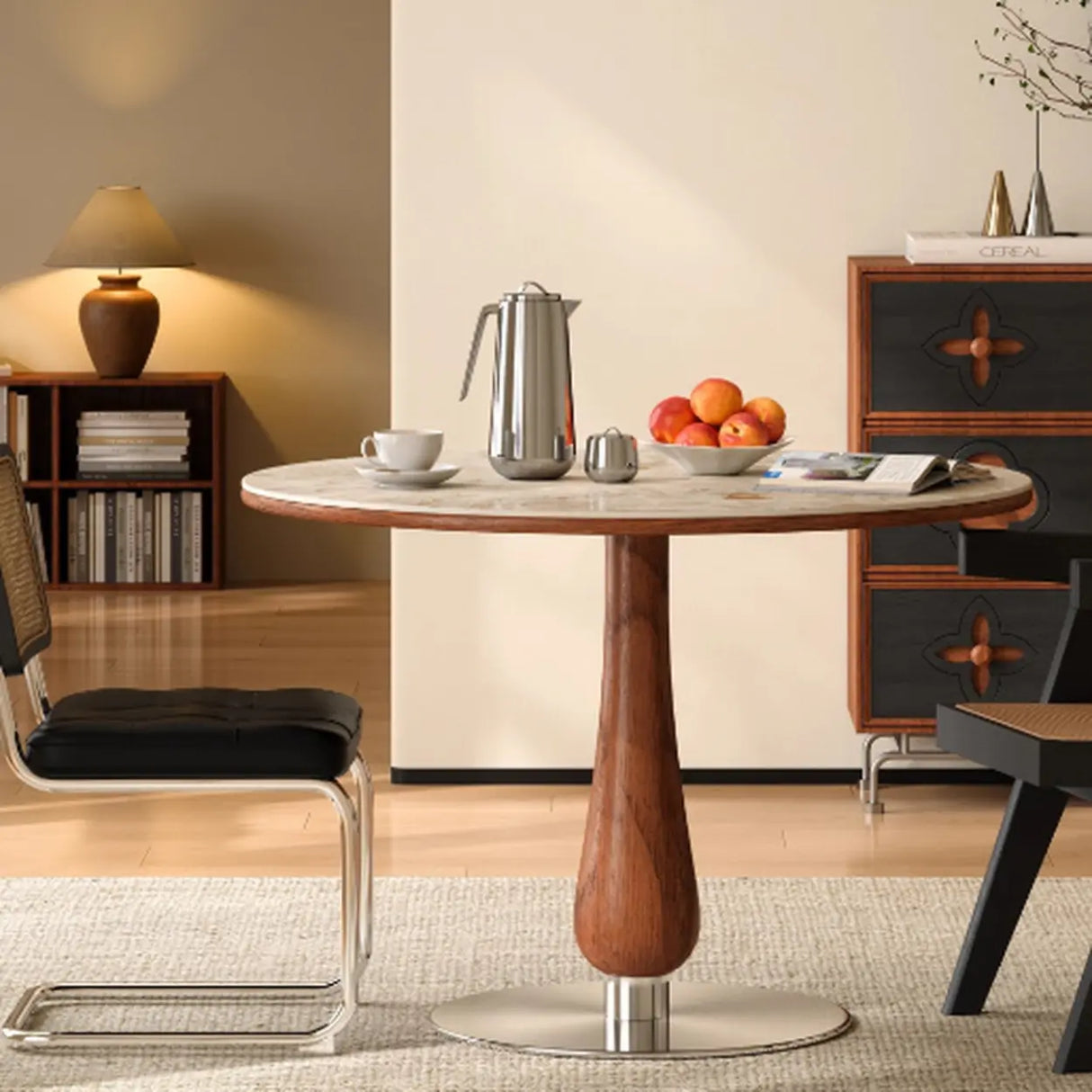 Mid-Century Modern Smalll Stone Top Round Dining Table Image - 1