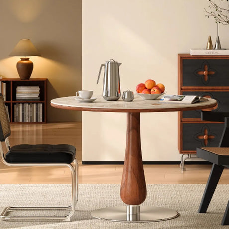 Mid-Century Modern Smalll Stone Top Round Dining Table Image - 1