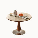 Mid-Century Modern Smalll Stone Top Round Dining Table Image - 2