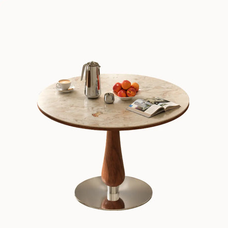 Mid-Century Modern Smalll Stone Top Round Dining Table Image - 2