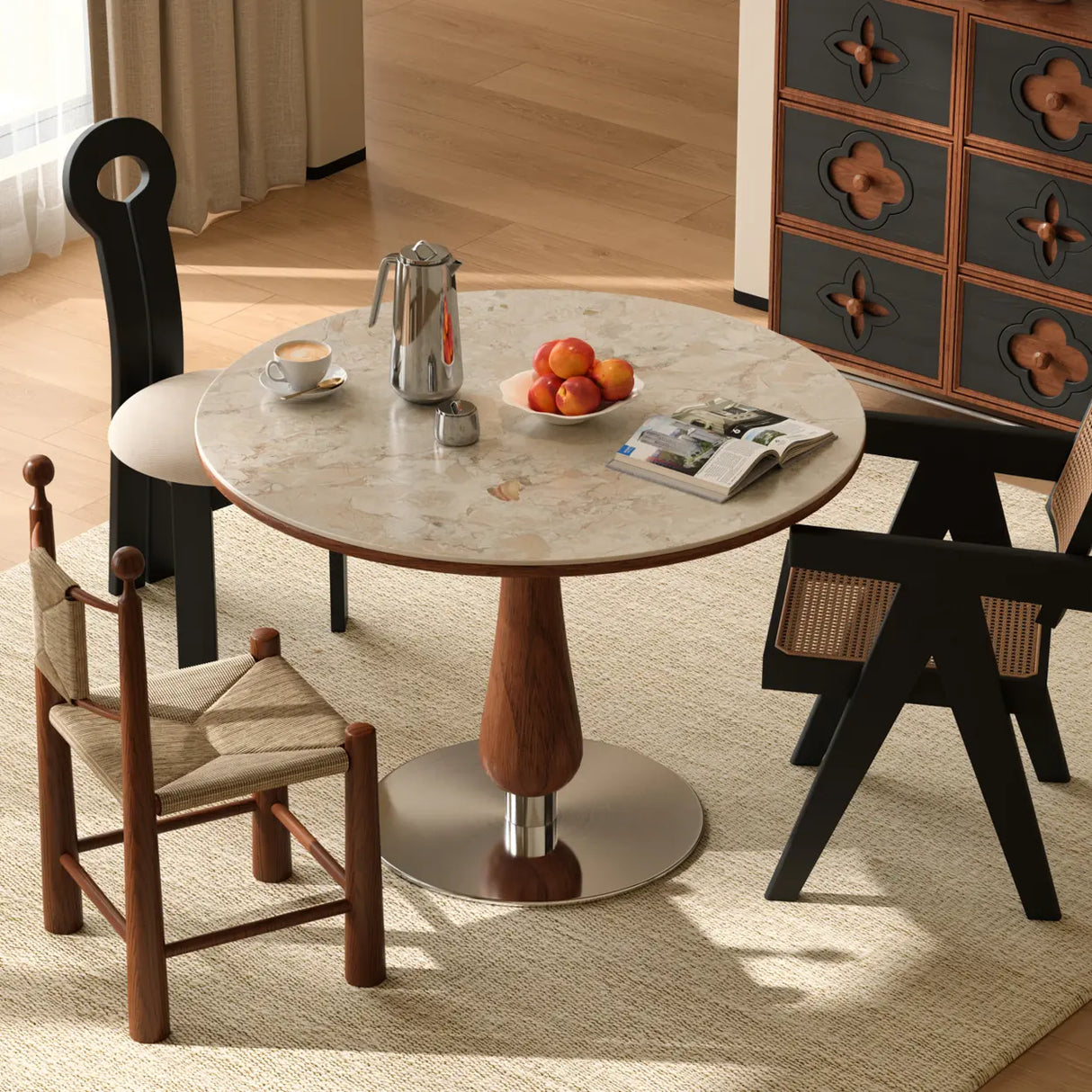 Mid-Century Modern Smalll Stone Top Round Dining Table Image - 7