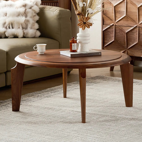 Mid-Century Modern Solid Walnut Wood Round Coffee Table Image - 1