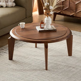 Mid-Century Modern Solid Walnut Wood Round Coffee Table Image - 2