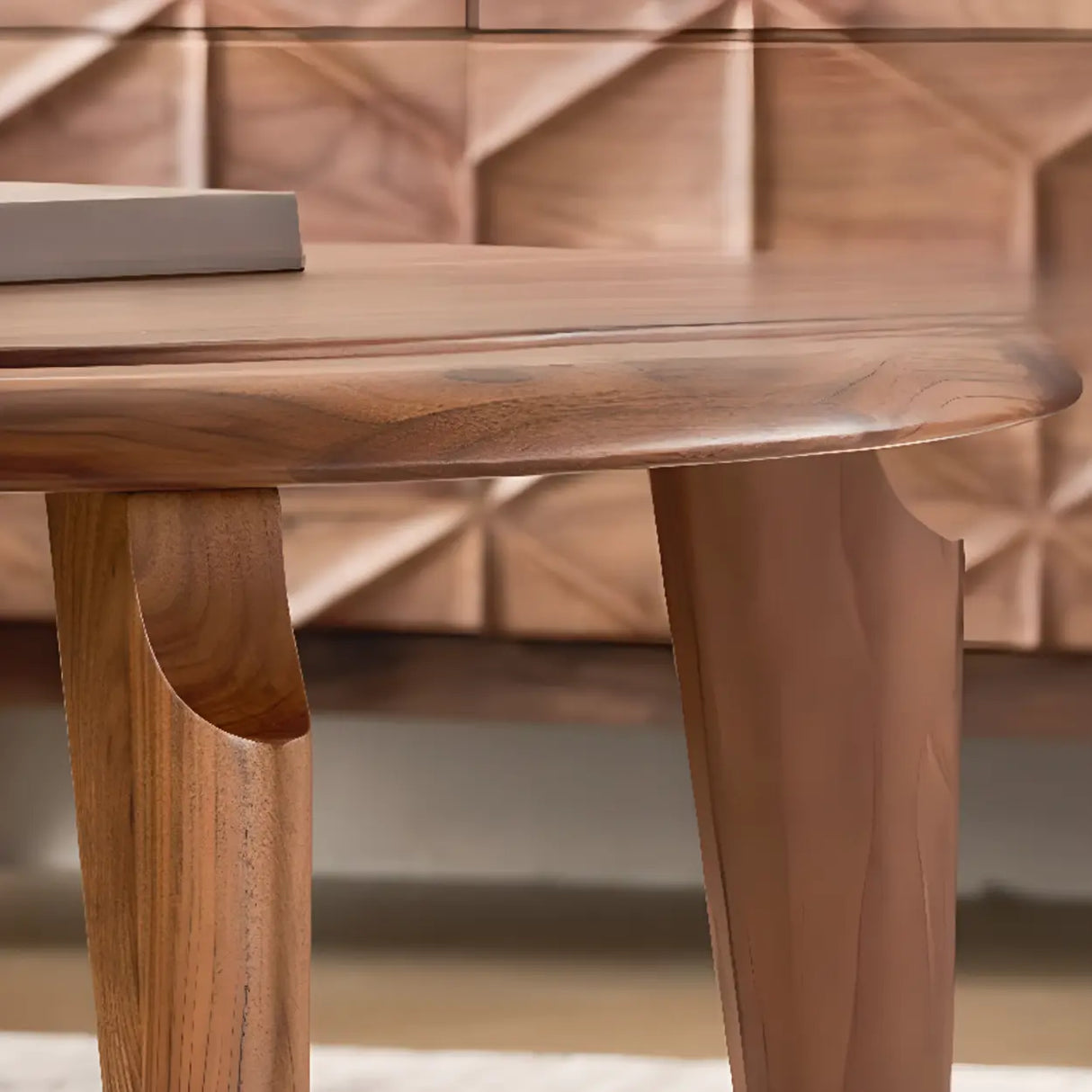 Mid-Century Modern Solid Walnut Wood Round Coffee Table Image - 6