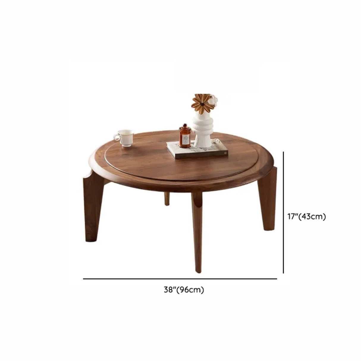 Mid-Century Modern Solid Walnut Wood Round Coffee Table 