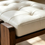 Mid-Century Modern Solid Wood Faux Leather Bedroom Bench Image - 11