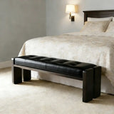 Mid-Century Modern Solid Wood Faux Leather Bedroom Bench Image - 14