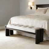 Mid-Century Modern Solid Wood Faux Leather Bedroom Bench Image - 15