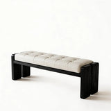 Mid-Century Modern Solid Wood Faux Leather Bedroom Bench Image - 18