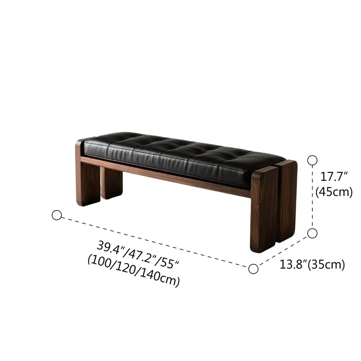 Mid-Century Modern Solid Wood Faux Leather Bedroom Bench 